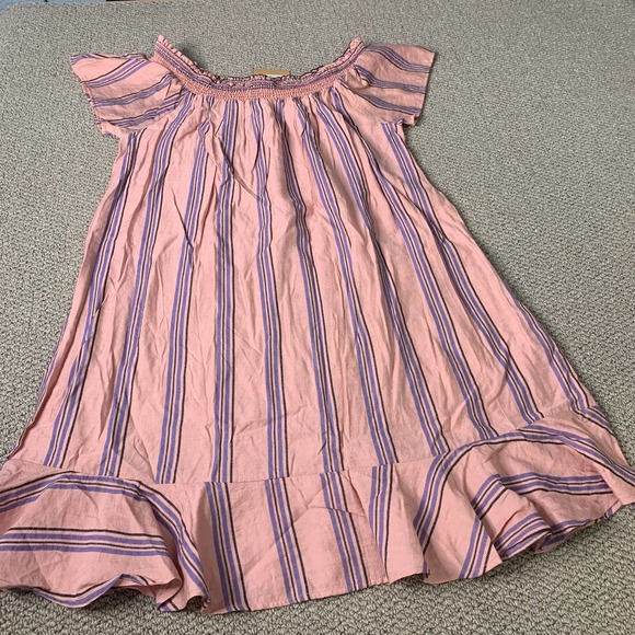 Kori Womens Dress Size Large Pink Striped Off The Shoulder Ruffle‎ Hem Unlined - Picture 1 of 11